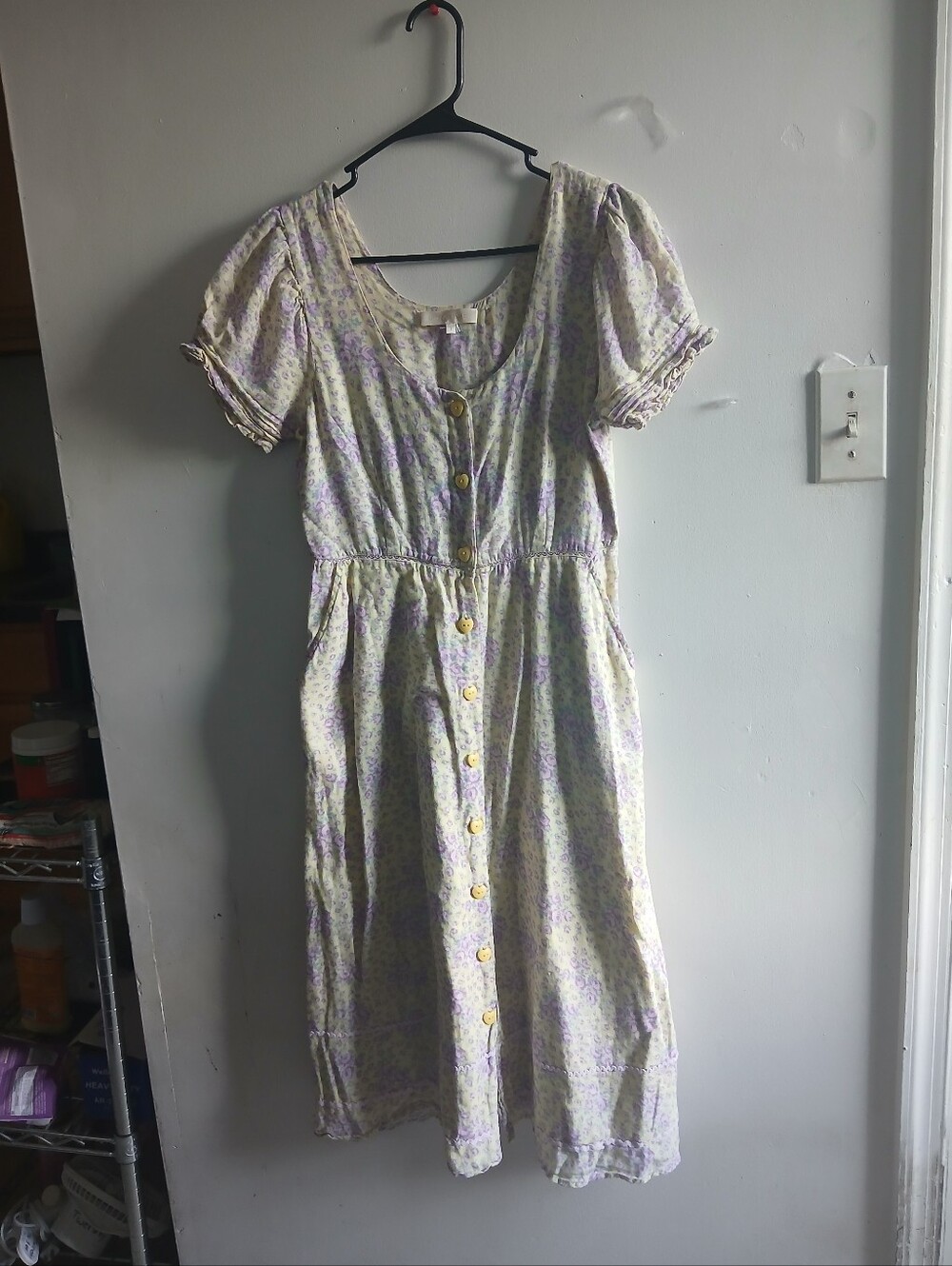 LoveShackFancy Lavender Floral Button-Front Midi Dress